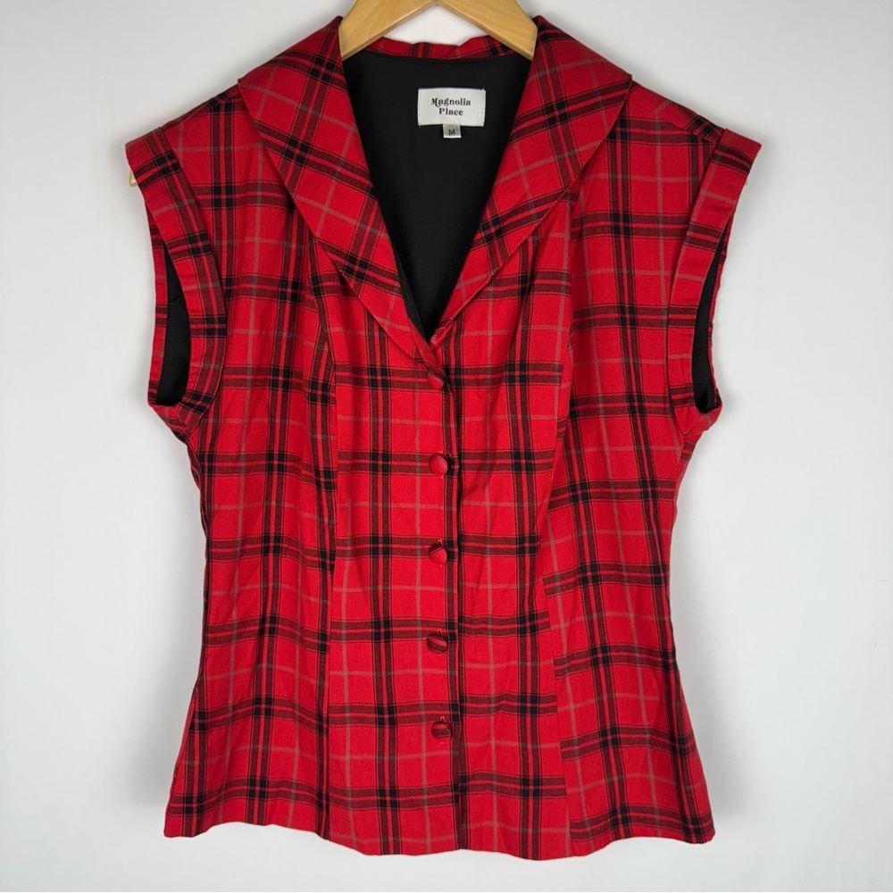 Magnolia Place Red Plaid Sleeveless Top